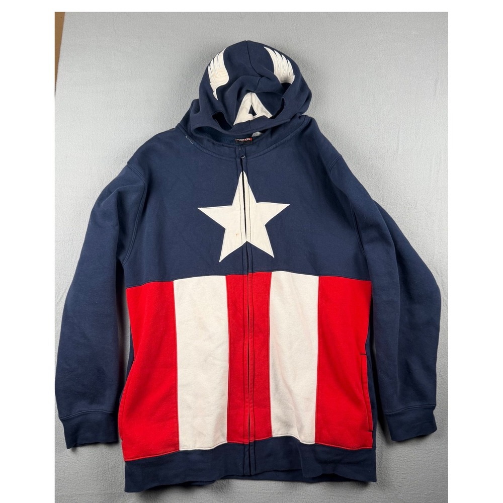 Marvel Captain America Zip Up Hoodie Bioworld Costume Sweatshirt Mens L Blue L